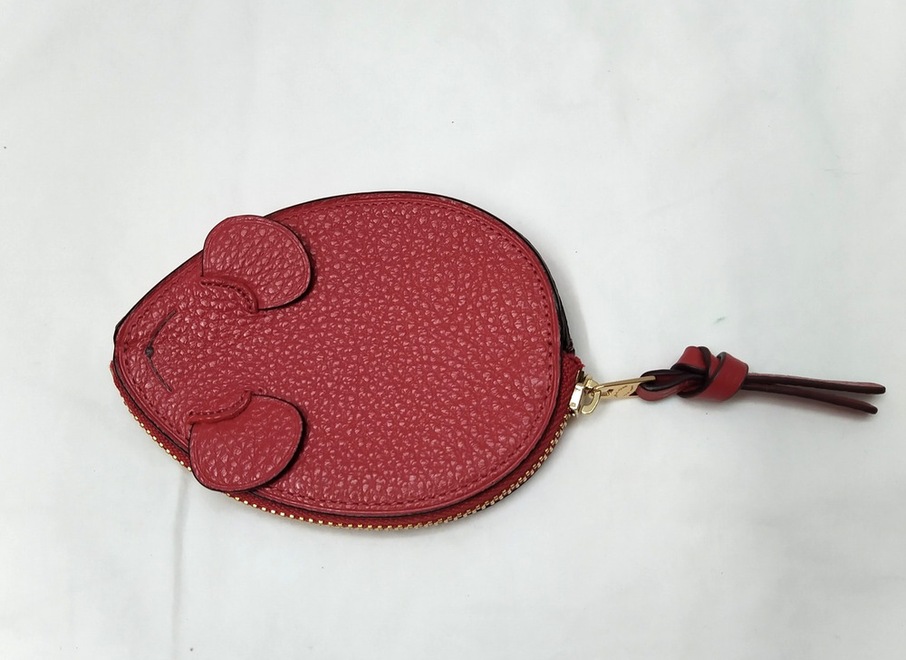 Coach Mouse Coin Case in Red Pebbled Leather Zipper Coin Wallet